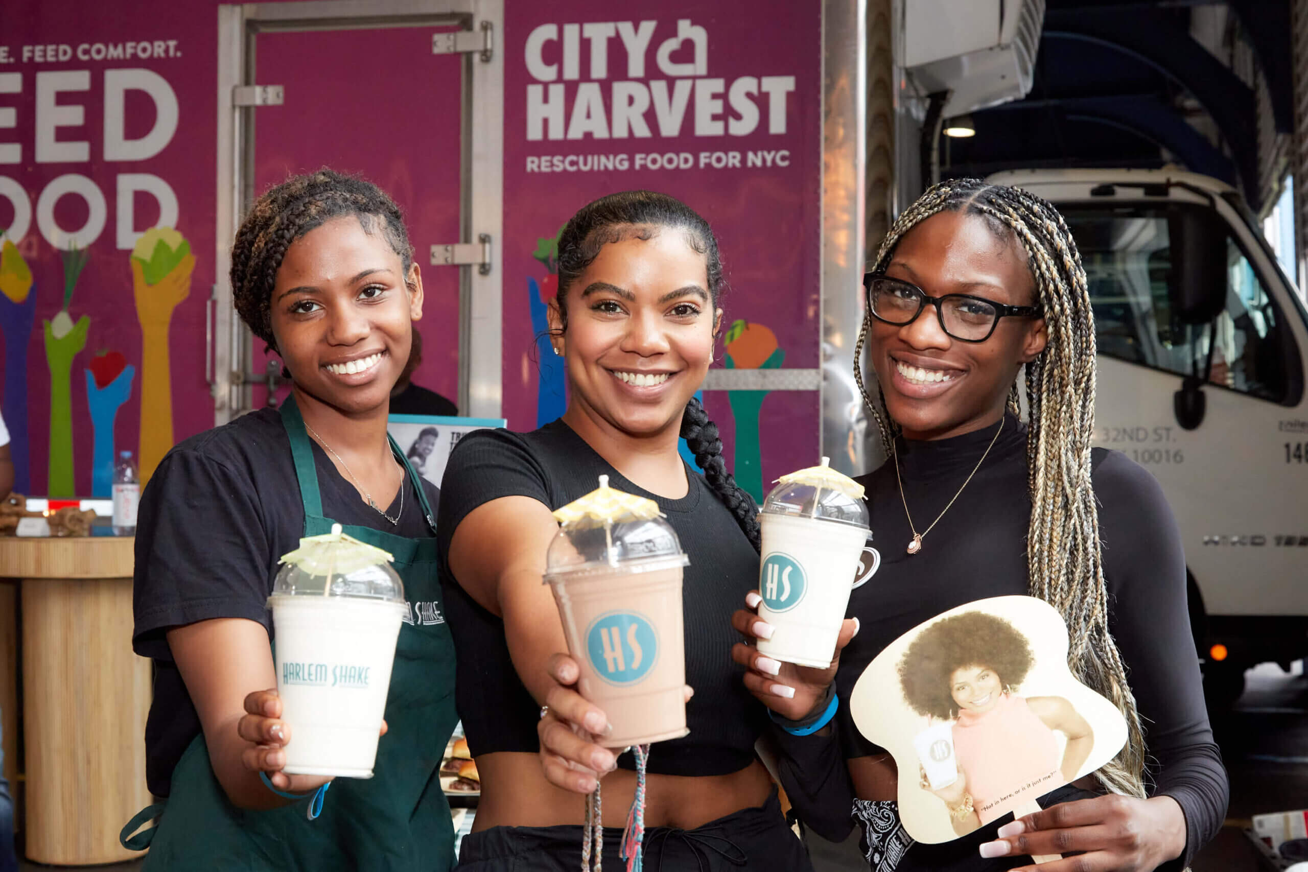 Harlem employees with milkshakes