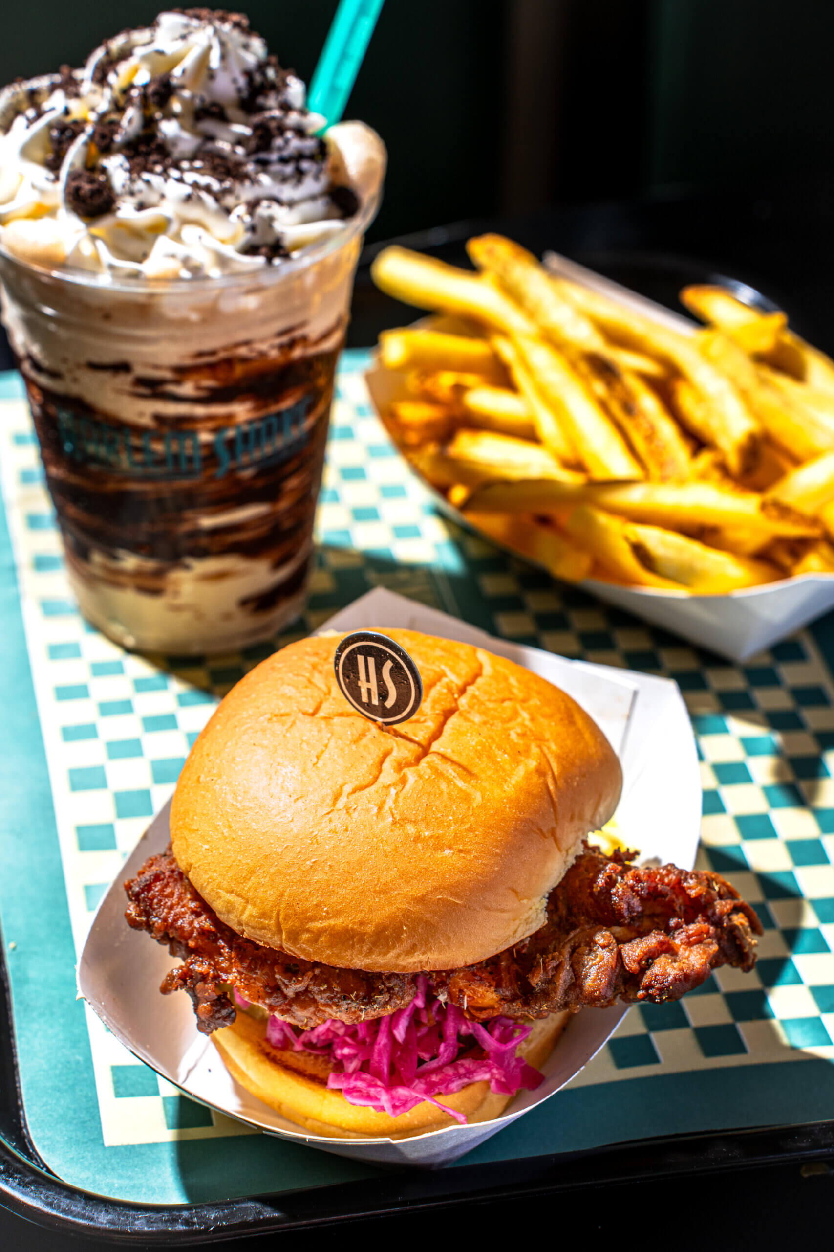 tray with burger shake and fries